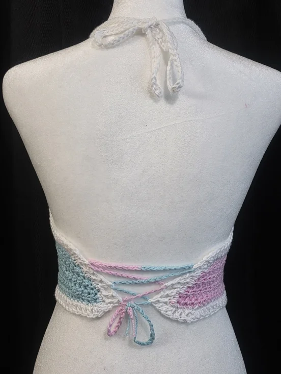 Crocheted Dual-Color Corset Halter Top - Picture 8 of 9